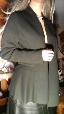 EILEEN FISHER SZ L BLACK INTERLOCK SILK BLEND SWING STYLE OPEN CARDIGAN JACKET