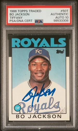 BO JACKSON SIGNED 1986 TOPPS TRADED TIFFANY ROOKIE CARD-GEM MINT 10 AUTO-PSA/DNA