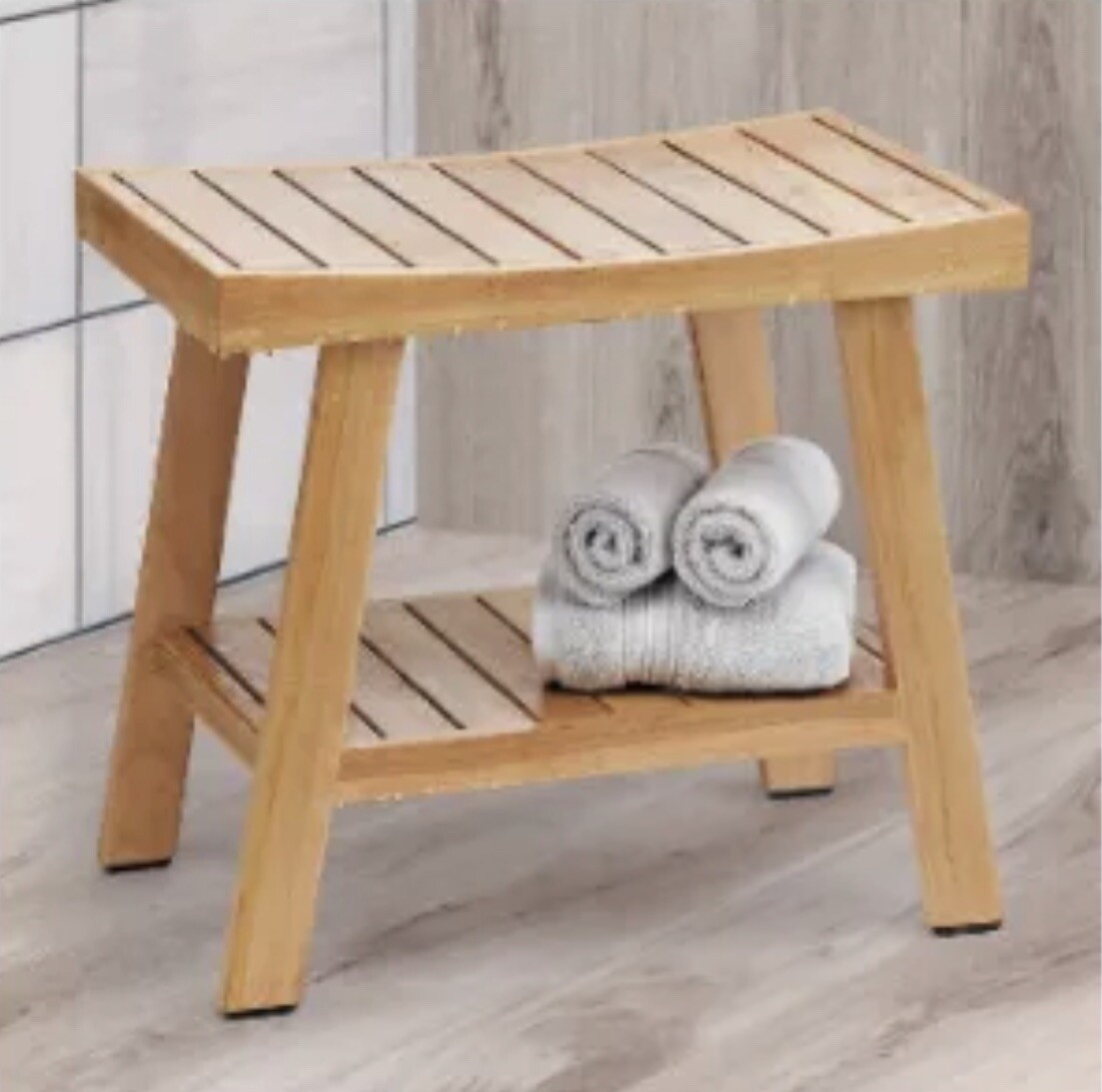 EcoDecors 15-Inch-High Satori Teak Foot Stool Shower Bath Seat Teak Wood Bench Bathroom Shower