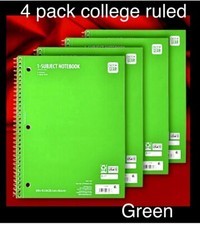 4pk Pen gear 1 Subject Spiral Notebook, College Ruled 10.5 x8 , GREEN COVER