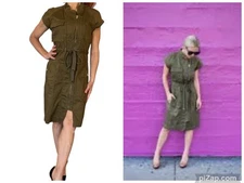 MARC BY MARC JACOBS DRESS MILITARY ZIP CARGO KHAKI ARMY GREEN UTILITY COTTON  8