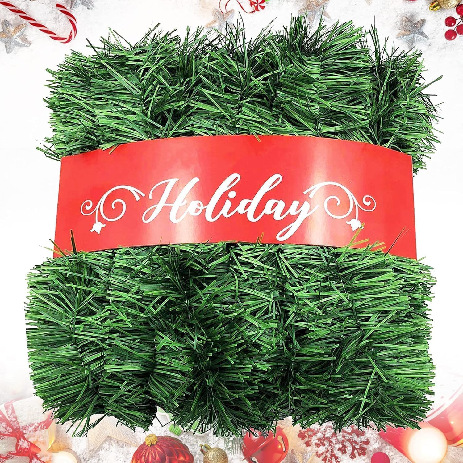 Christmas Garland, Artificial Non-Lit Soft Green Garlands 50FT Classic Christmas