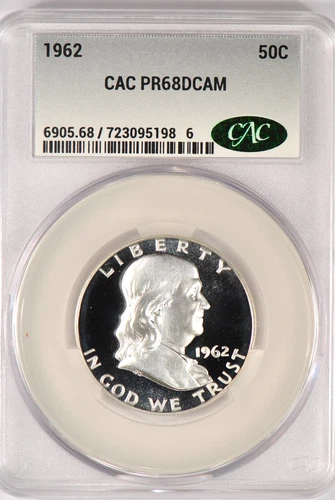 1962 Franklin Half Dollar Proof CAC PR 68 DCAM PF 68 ULTRA CAMEO Frosty Coin 50C