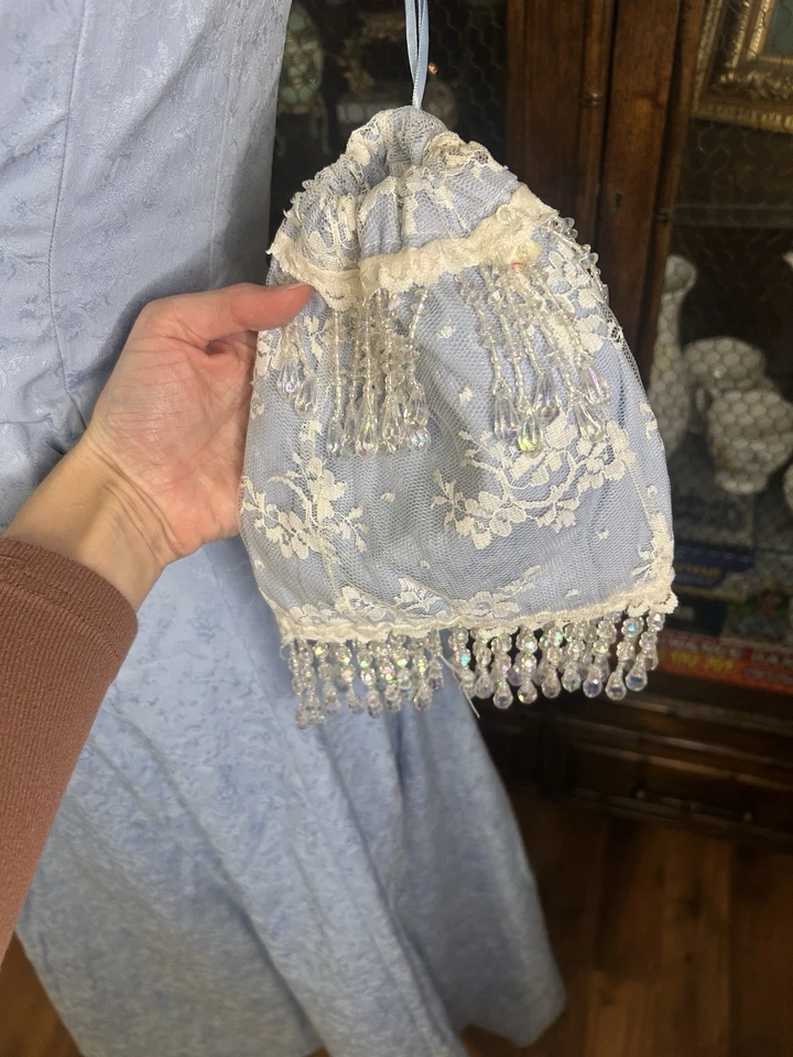 Vestido eduardiano de alta calidad de la década de 1980 conjunto de vestido con cuentas azul bebé corsé mujer 5/6 Foto 4 de 4