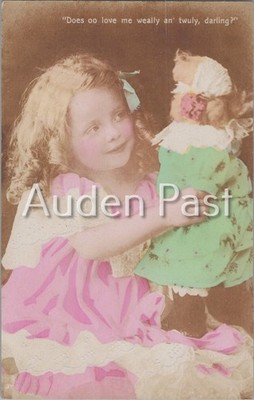 1906 handgetönte kleine Mädchen Puppe ''Does Oo Love Me Weally'' Aristophot