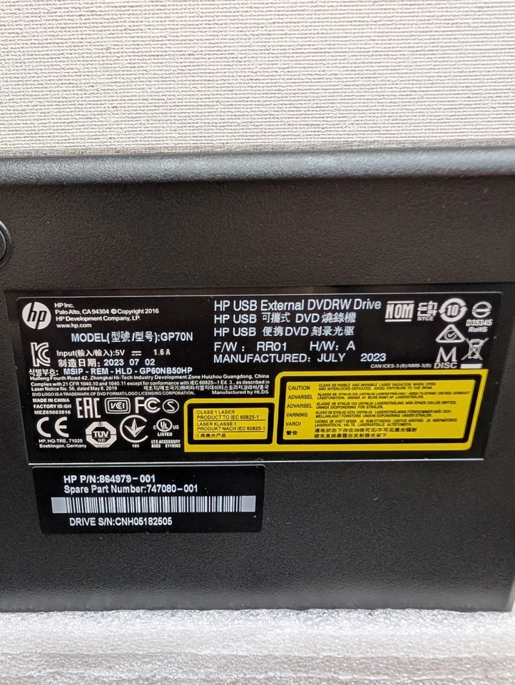 Unidad DVDRW externa USB HP (GP70N) ¡Nueva! Caja abierta Foto 4 de 4