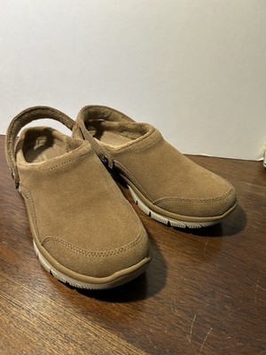 Skechers Women 6 Easy Going Latte Clogs Tan Suede Mules Comfort Slip On