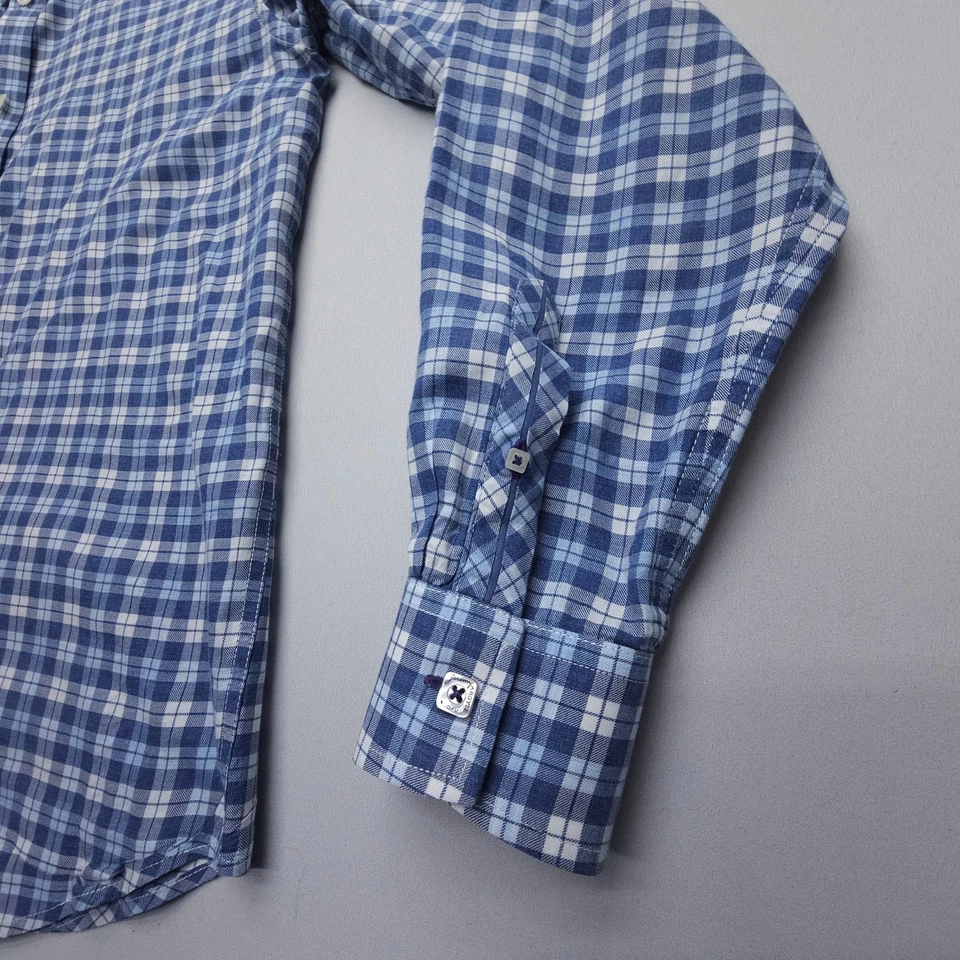 Camisa Jeremy Argyle NYC Para Hombre Cuadros Medianos Manga Larga Abotonada Algodón Azul Foto 4 de 4