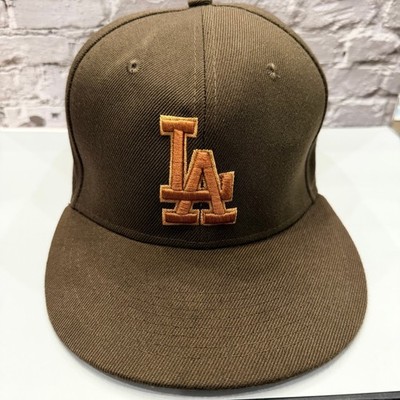 New Era Los Angeles Dodgers Hat Mens 7 1/2 Brown Orange 59FIFTY Fitted Cap