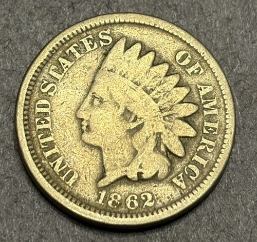 1862 Indian Cent Copper Nickel 1C Problem Free Coin VG - Civil War