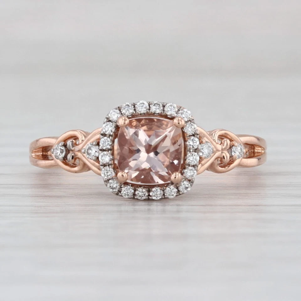 Anillo de compromiso con halo de diamantes de morganita de 1,10 quilates de oro rosa de 10 k talla 8,5 Foto 2 de 4