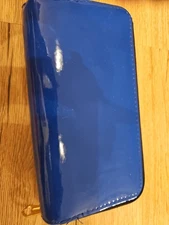Vinyl Blue Women's Double Zip Wallet New W/O Tags Heart Zippers