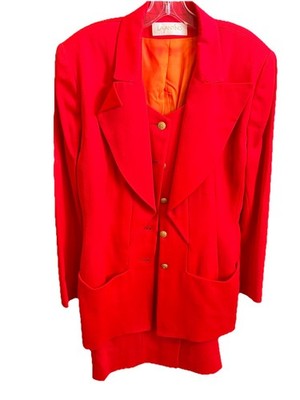 Vintage Lavantino 1980s 100% Wool 3-Piece Skirt Power Suit Set Size 10 VINTAGE