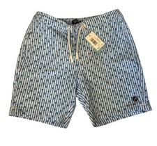 NWT johnnie-O Boy's Swimsuit Trunks Ponce Blue White Striped Palm Trees Sz 8