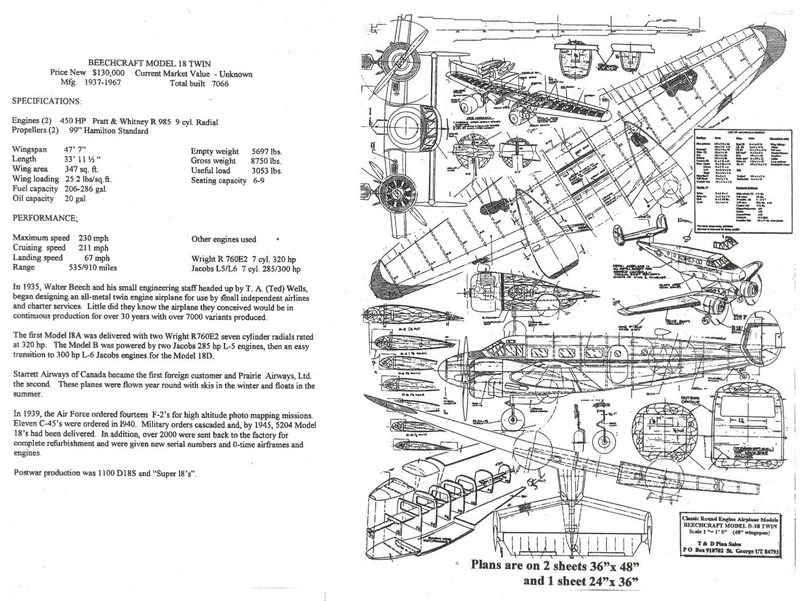 1/12 Scale Beech D18 Twin (48")  RC Plans,Templates and Instructions