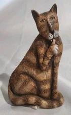 Marsha McCarthy Brown Tabby Cat Resin Figurine 6”T Licking Paw