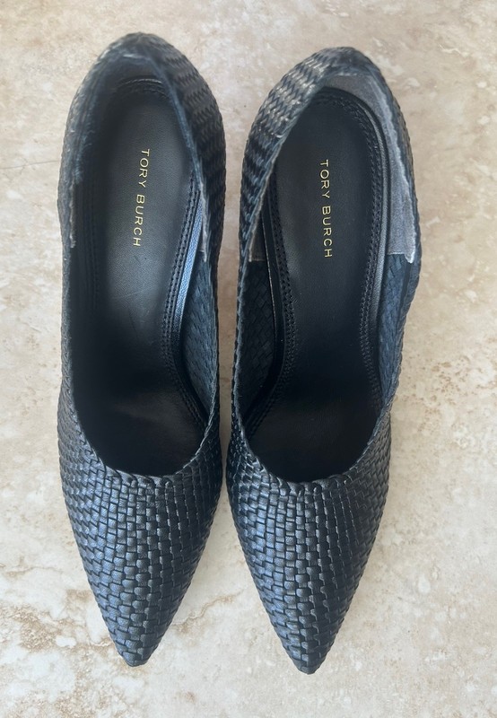 Tory Burch Black  woven leather pumps Heels 9.5