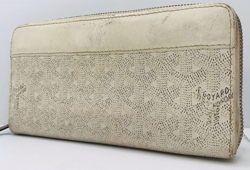 Goyard Paris Matignon Long Wallet White Around Zipper Herringbone Japan Auth - Afbeelding 1 van 17