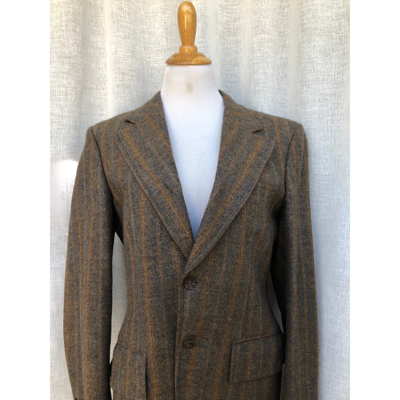 Vintage brown and grey single breasted wool blazer with padded shoulders image 4