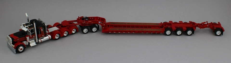 DCP 1:64 *RED & BLACK* Peterbilt 389 36" Flattop HEAVY HAUL Lowboy Jeep Stinger - Image 2 of 4