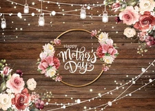 7x5ft Mother's Day Backdrop Brown Wooden Plank Floral Photography Background