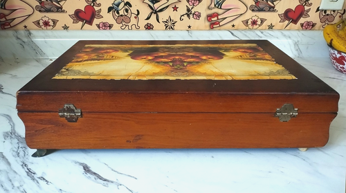 Cassettiera portaoggetti posate legno placcato argento comunità vintage riciclata - Foto 8 di 9