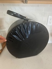 Vintage Black patent Hat Box Round Zippered Travel Luggage Case with Mirror