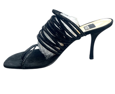 New Gianfranco Ferre Black Crystal Strappy Sandal Suede Heels Sz 40 Italy 9/9.5