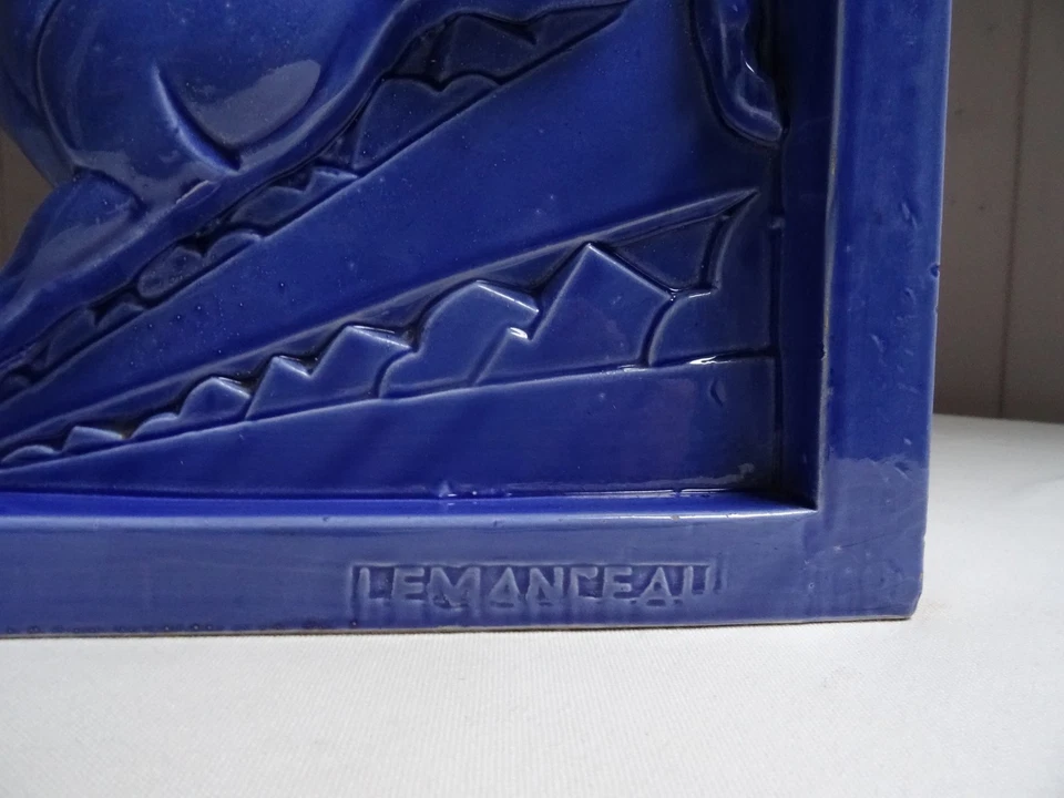 Cheval en saut, art déco,demi serre-livres, signé Lemanceau, céramique émaillée - Photo 3/4