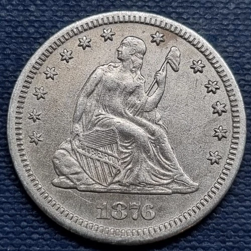 1876 CC Seated Liberty Quarter 25c Carson City High Grade AU + #93644