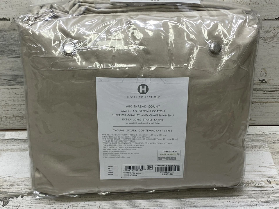 Hotel Collection 680 Thread Count Cotton Full Size 4pc Sheet Set Tan - Image 3 of 4