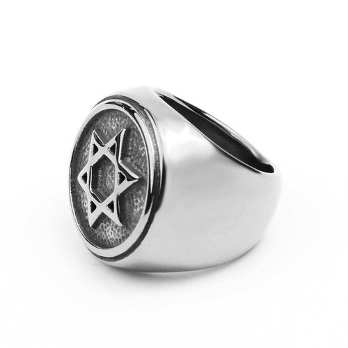 Anello Vintage Esagramma Sigillo Stella Acciaio Inox Uomo Ragazzo Stella di David - Foto 7 di 20