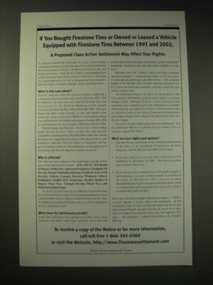 2003 Firestone Settlement Ad - If you bought Firestone Tires or owned or leased