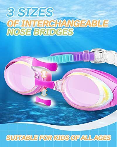Kids Swim Goggles, 2 Pack Anti Fog&UV Swimming Goggles for Pink & Clear Blue - Picture 2 of 7