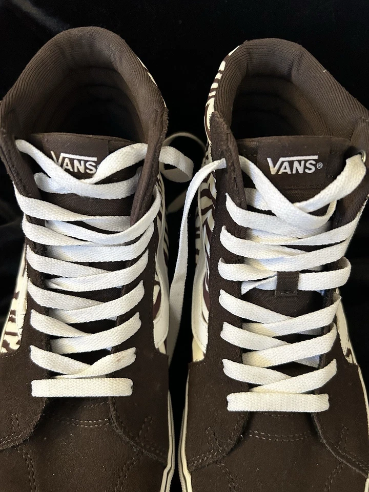 EUC Vans Sk8 замши холст коричневый зебра Hi сужающийся кроссовки женщин 9 - Изображение 4 из 4