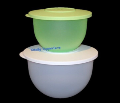 Tupperware 2 Impressions Bowls 5.5 & 10.5 Cup Containers Green & White Set NOS