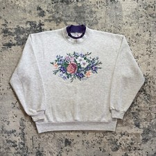 Vintage Morning Sun Floral Sweatshirt Large Outdoor Nature Grandma Sweater 90s
