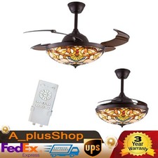 42 Inch Ceiling Fan Light Tiffany Style Chandelier Fan Lamp w/ Remote Fandelier!