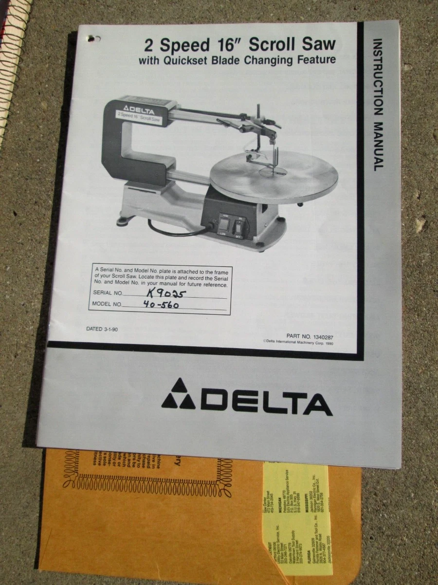 1990 Delta 2 Speed 16 Scroll Saw Instruction Manual ONLY part