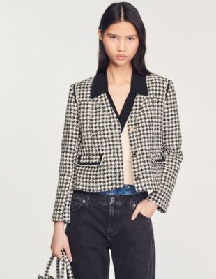 Sandro Woman's Houndstooth  Two-Tone Tweed Jackets