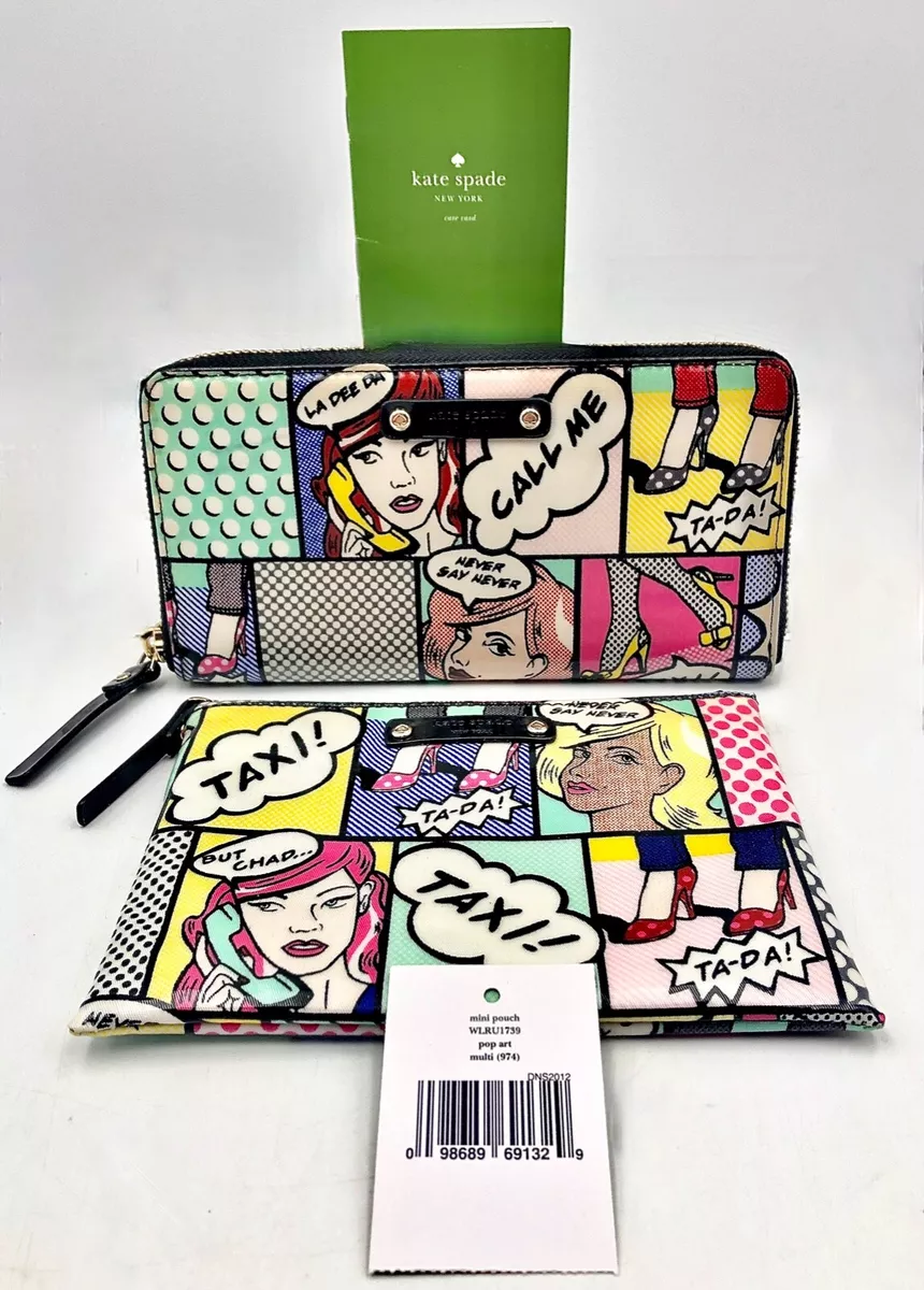 KATE SPADE Neda Pop Art Multi Comic Zip Around Vinyl Wallet & Mini Pouch