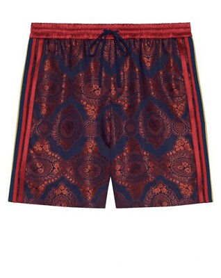 Gucci Red And Navy Shorts Striped Lines Floral Print Size 44 US 30