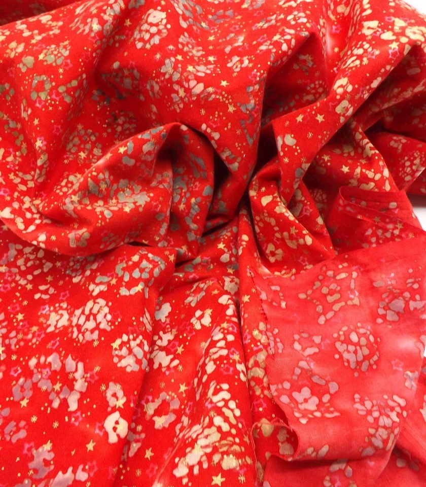 Tela de vidrio Henry 9 3/4 yardas rojo batik salpicaduras dorado blanco 100 % algodón Foto 4 de 4