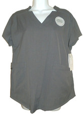 New Womens Medium Gray Cuddl Duds Climate Right 6 Pocket Scrub Top Notch Neck