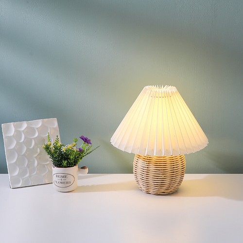 Nordic Flared Night Light Modern Table Lamp Bedroom Desk Lighting Rattan Base - Picture 3 of 6