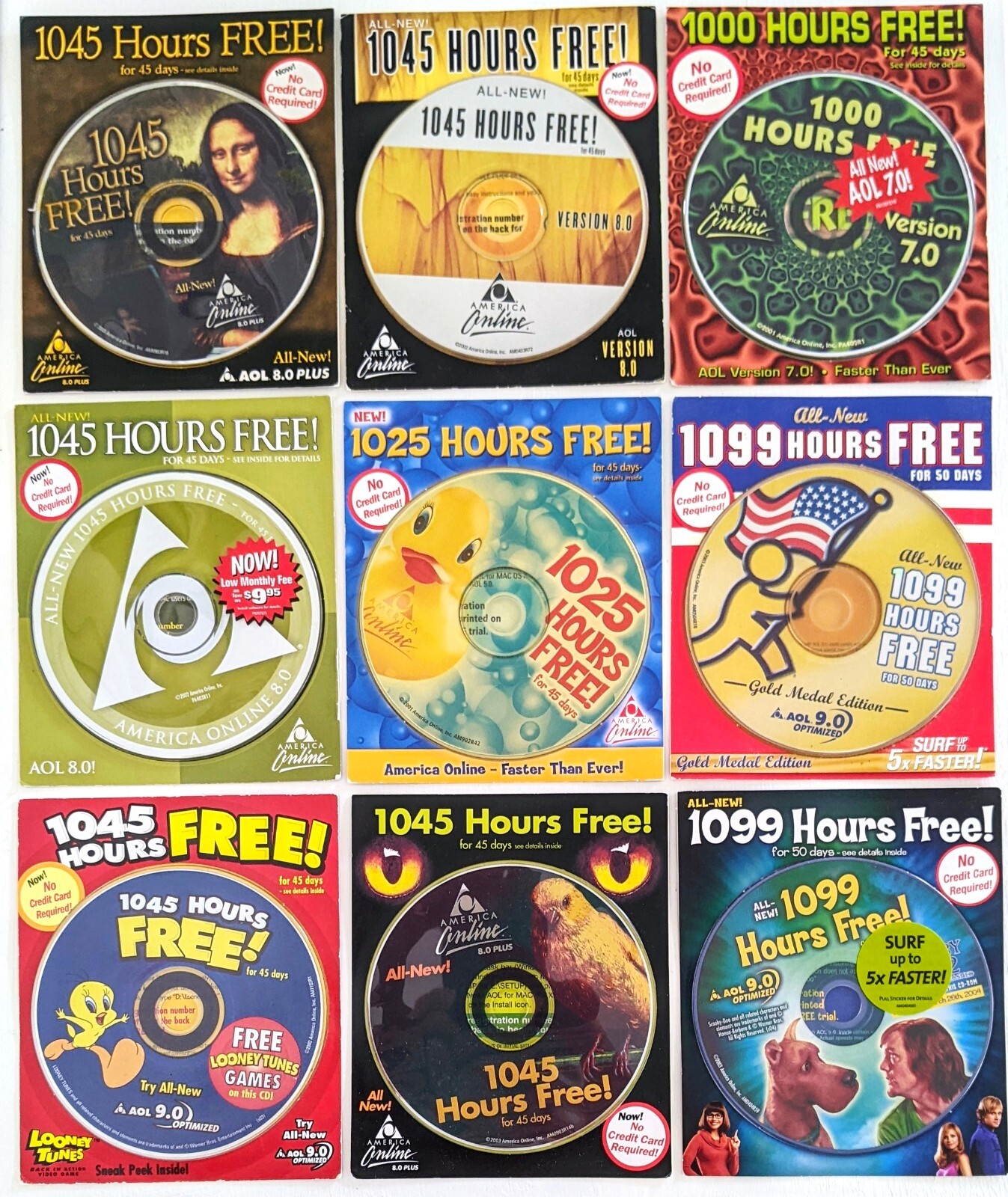 Ultimate AOL Disc Collection, Vintage ARTISTIC All Different America Online CDs!