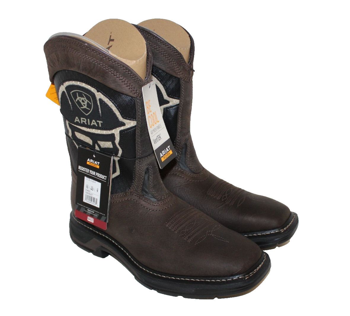 Ariat Mens Iron Coffee WorkHog XT VentTEK Work Boots Sz 10 D Leather Soft Toe