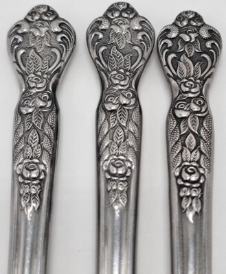 Vintage MSI Japan VERSAILLES ~ Set of (3) Butter Knives ~ Stainless Steel Floral