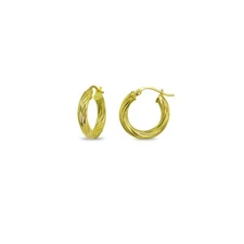 3x15mm Twist Round Click-Top Polished Gold Plated 925 Silver Small Hoop Earrings