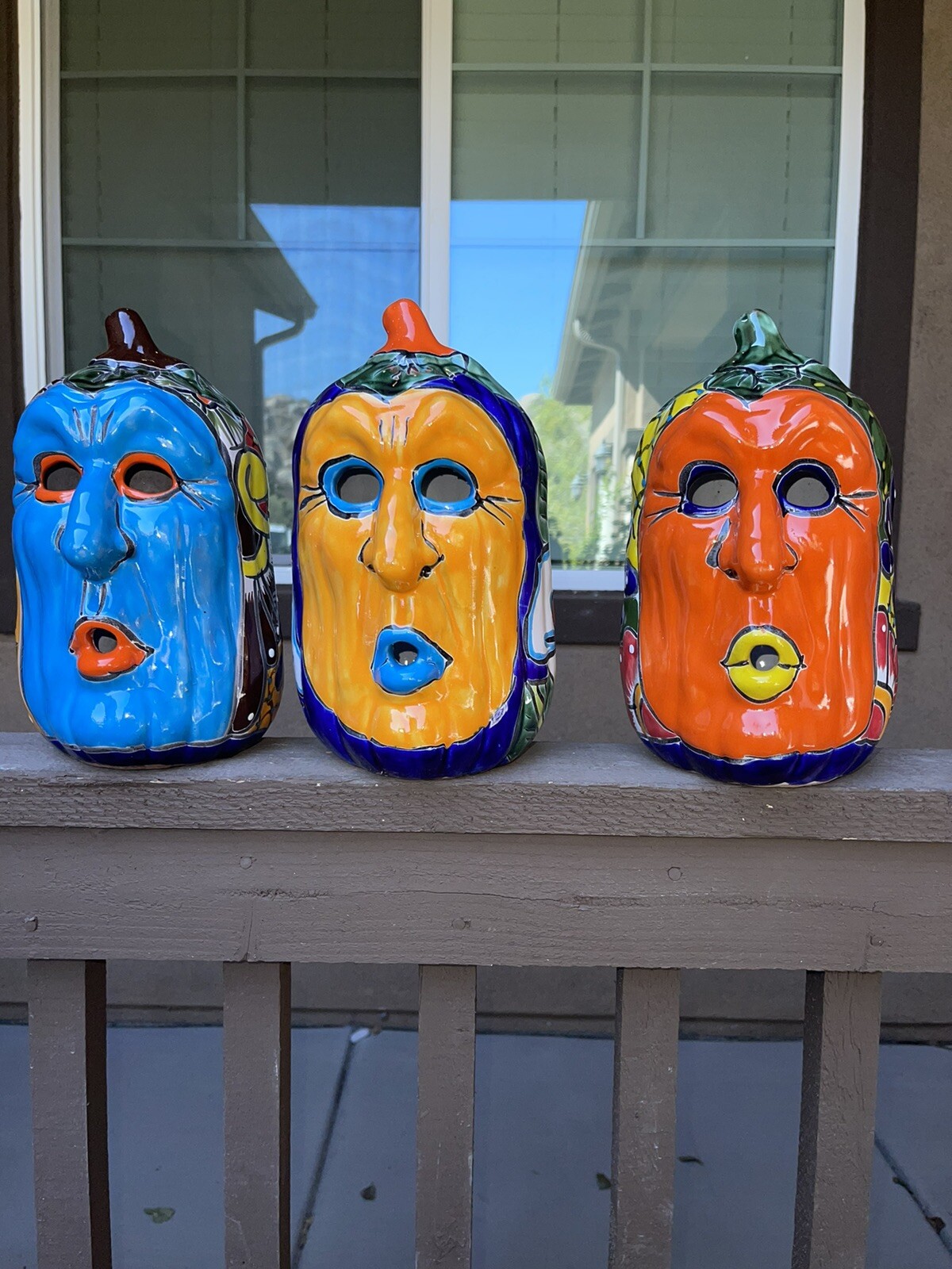 Talavera pumpkin Long Face Ceramic Lanterns outdoor halloween